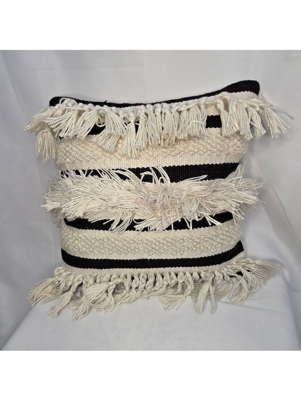 Crate & Barrel Pillow Off-White Black Striped